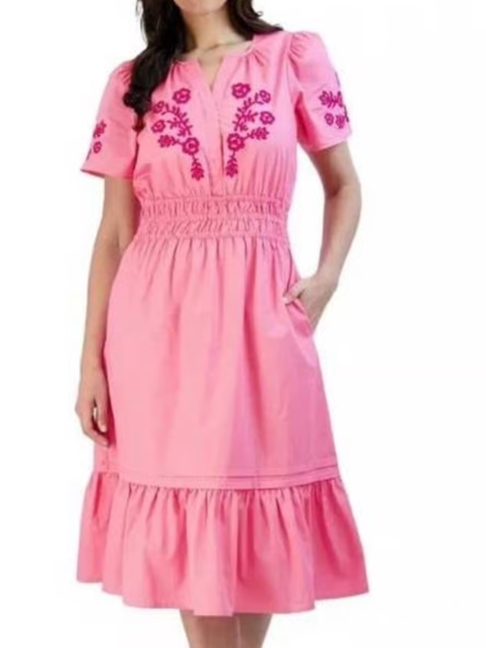 Bright Pink Embroidered Women's Dress